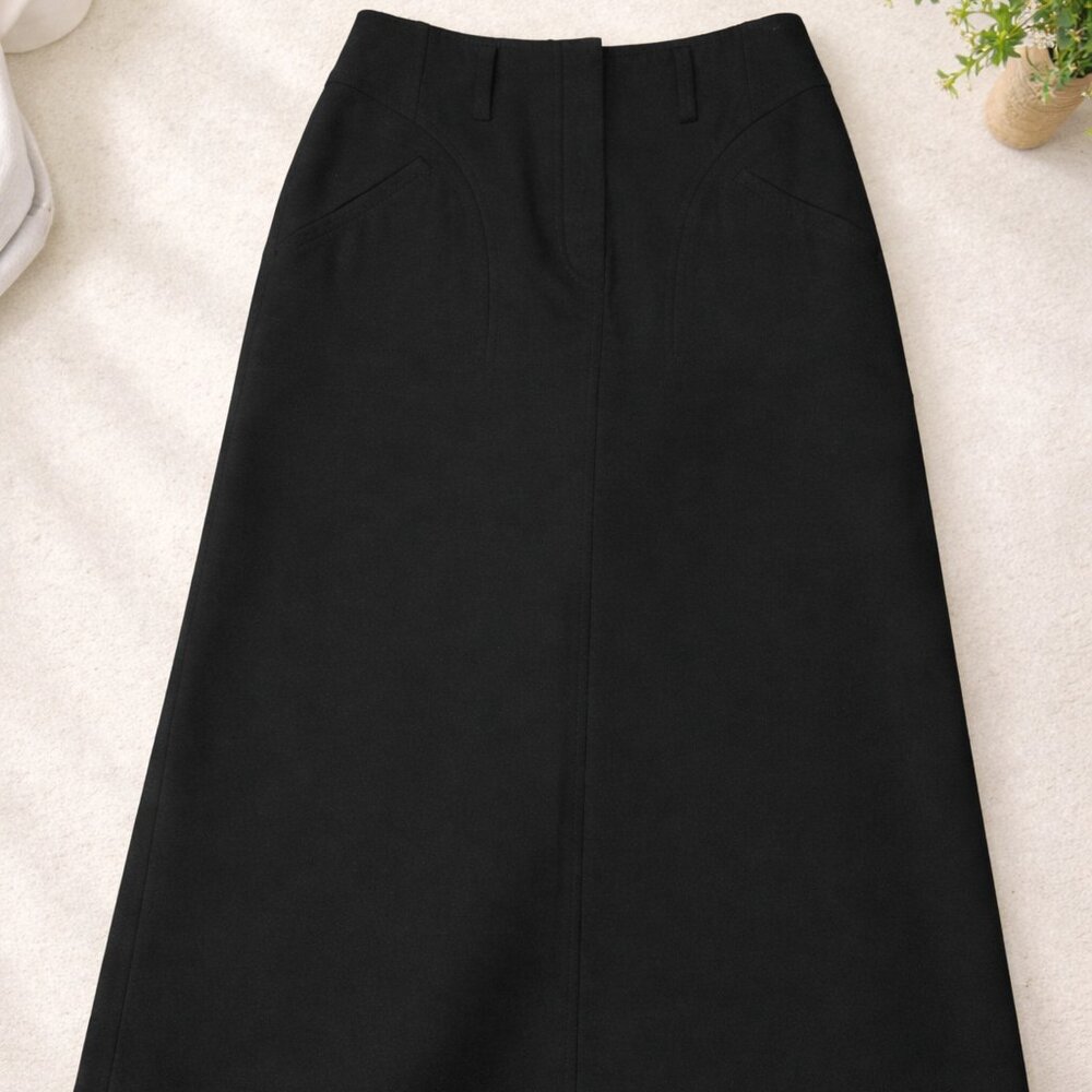 Vintage Strenesse Black Virgin Wool Midi Skirt Size 6(US)